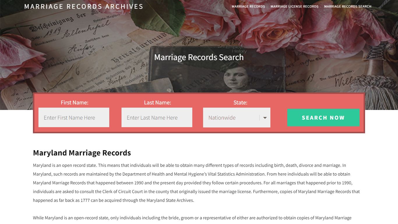 Maryland Marriage Records | Enter Name and Search | 14 Days Free